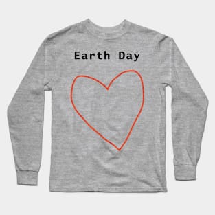 Earth Day Red Heart Line Drawing Long Sleeve T-Shirt